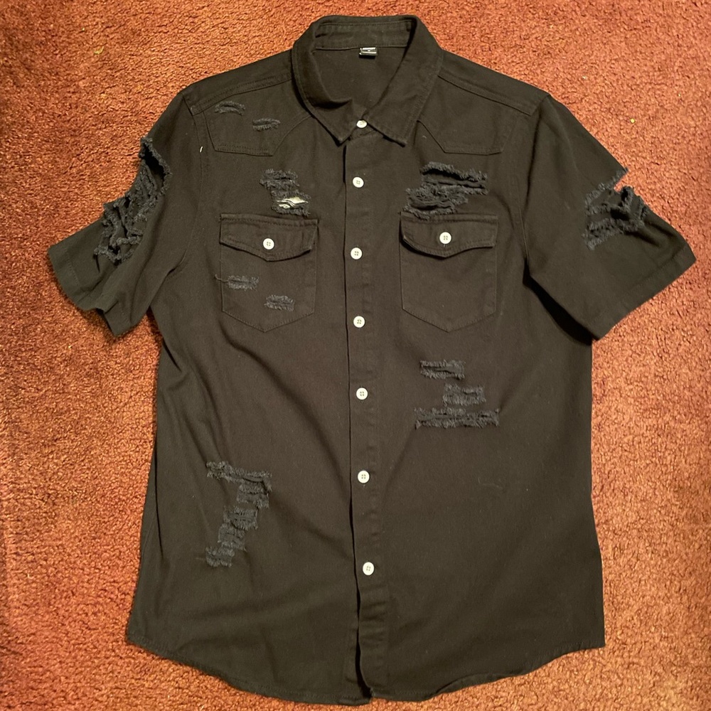NFINITY Black Distressed Casual Shirt